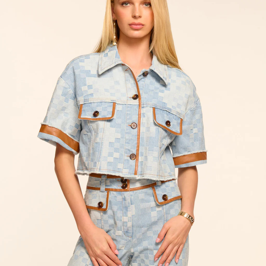 Melanie Short Sleeve Checkered Jean Jacket | Ramy Brook