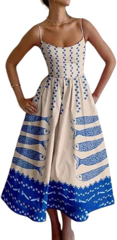 Melliflo Graffiti Print Maxi Dress for Women Colorful Graphic Spaghetti Strap Open Back Flowy Boh... | Amazon (US)