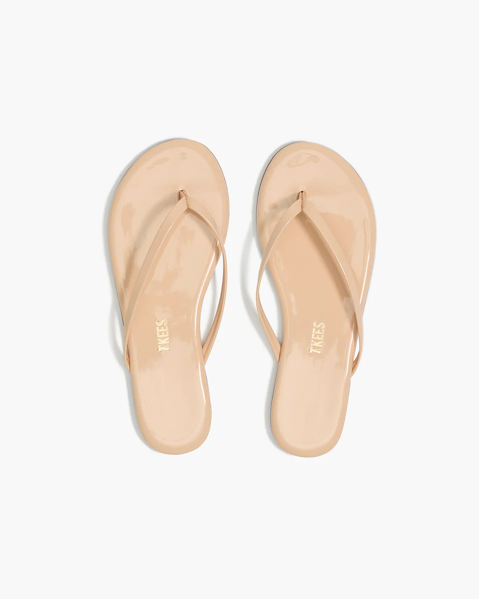 TKEES Lily Glosses Leather Flip Flops in Linen | TKEES