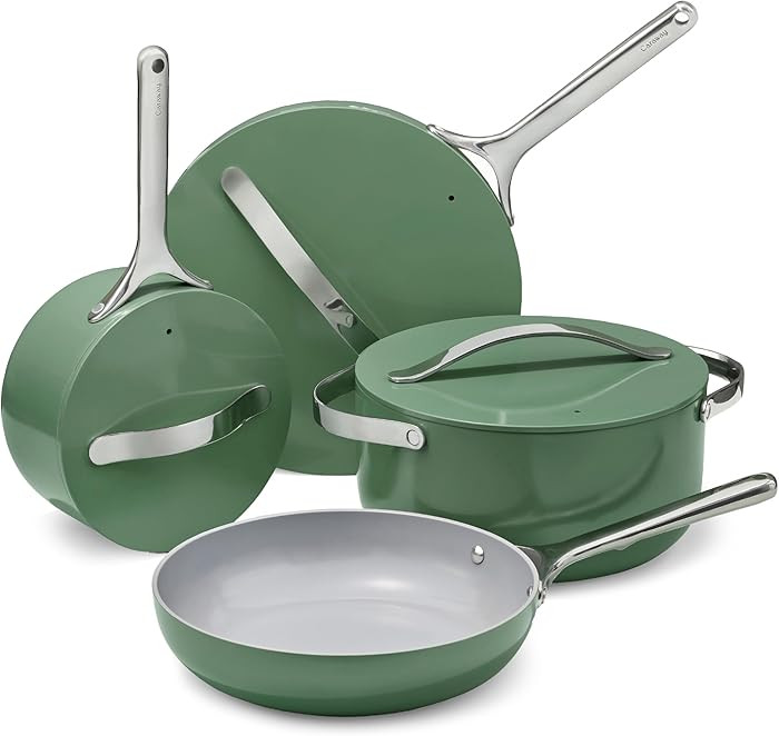 Caraway Non-stick Ceramic Cookware Set (12 Piece) Pots, Pans, Lids and Kitchen Storage - PFAS & P... | Amazon (US)