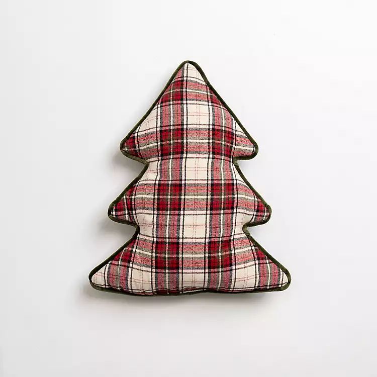 Red and Green Plaid Tree Shaped Christmas Pillow | Kirkland's Home