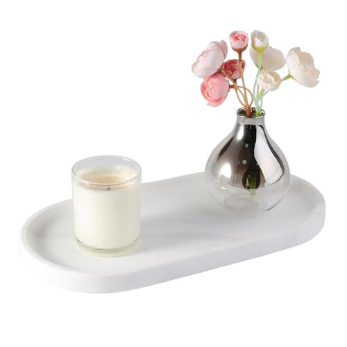 Koville 12"x6" Elegant White Marble Bathroom Tray, Natural Marble Vanity Trays for Home Decor, Stone Perfume Organizer Jewelry Dish for Dresser, Luxury Vanity Tray, Stone Storage Trays | Amazon (US)