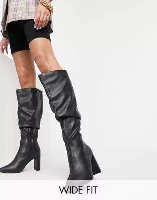 Public Desire Wide Fit Mine slouch knee boots in black | ASOS (Global)