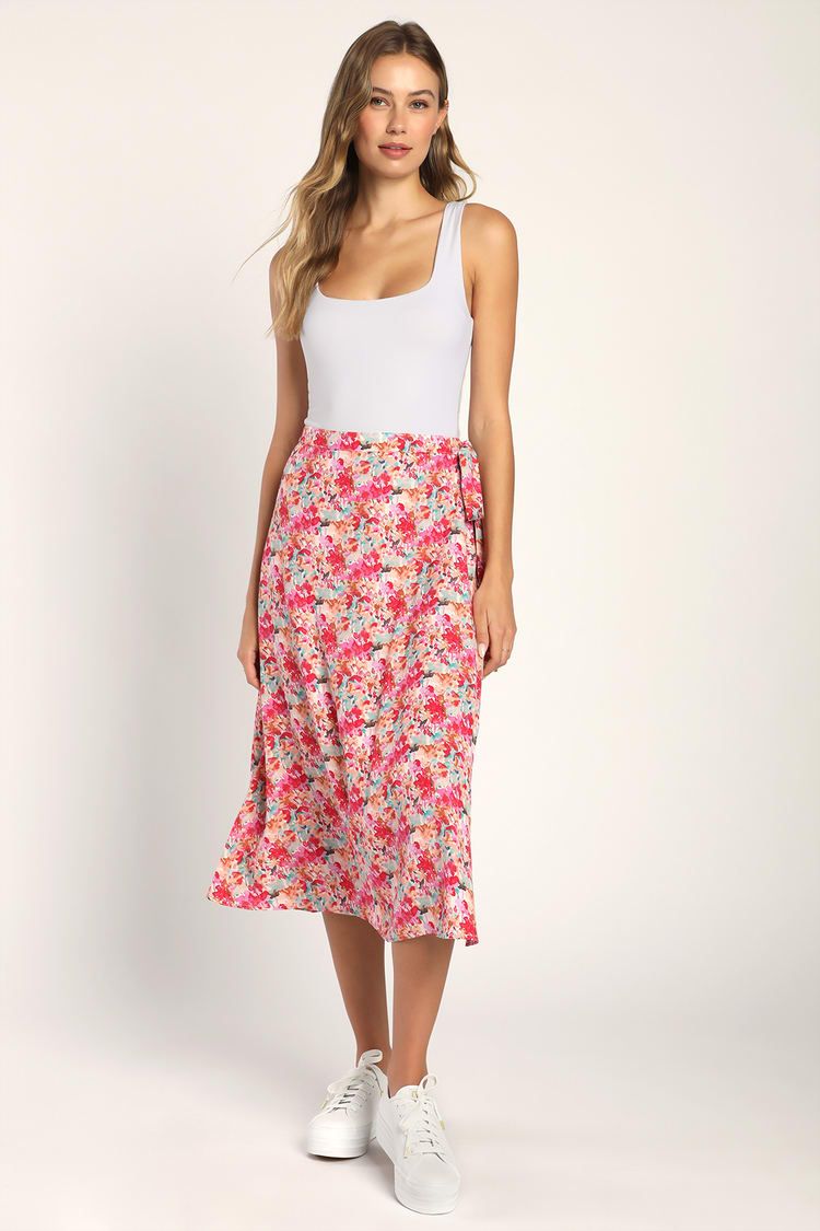 Sunny Expectations Pink Floral Print Midi Wrap Skirt | Lulus (US)