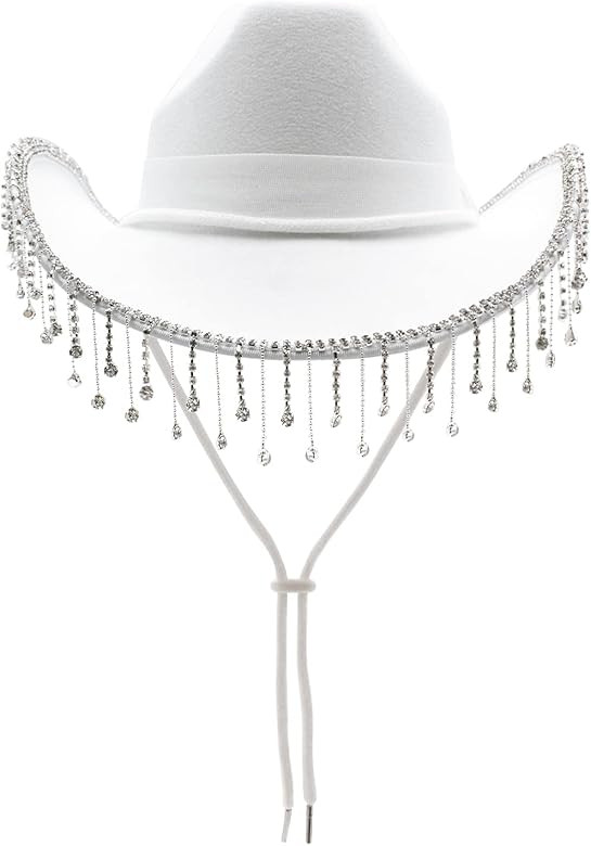 MUMUWU Cowgirl Hat with Rhinestone Fringe Wide Brim Western Style Cowboy Hat for Women for Party ... | Amazon (US)