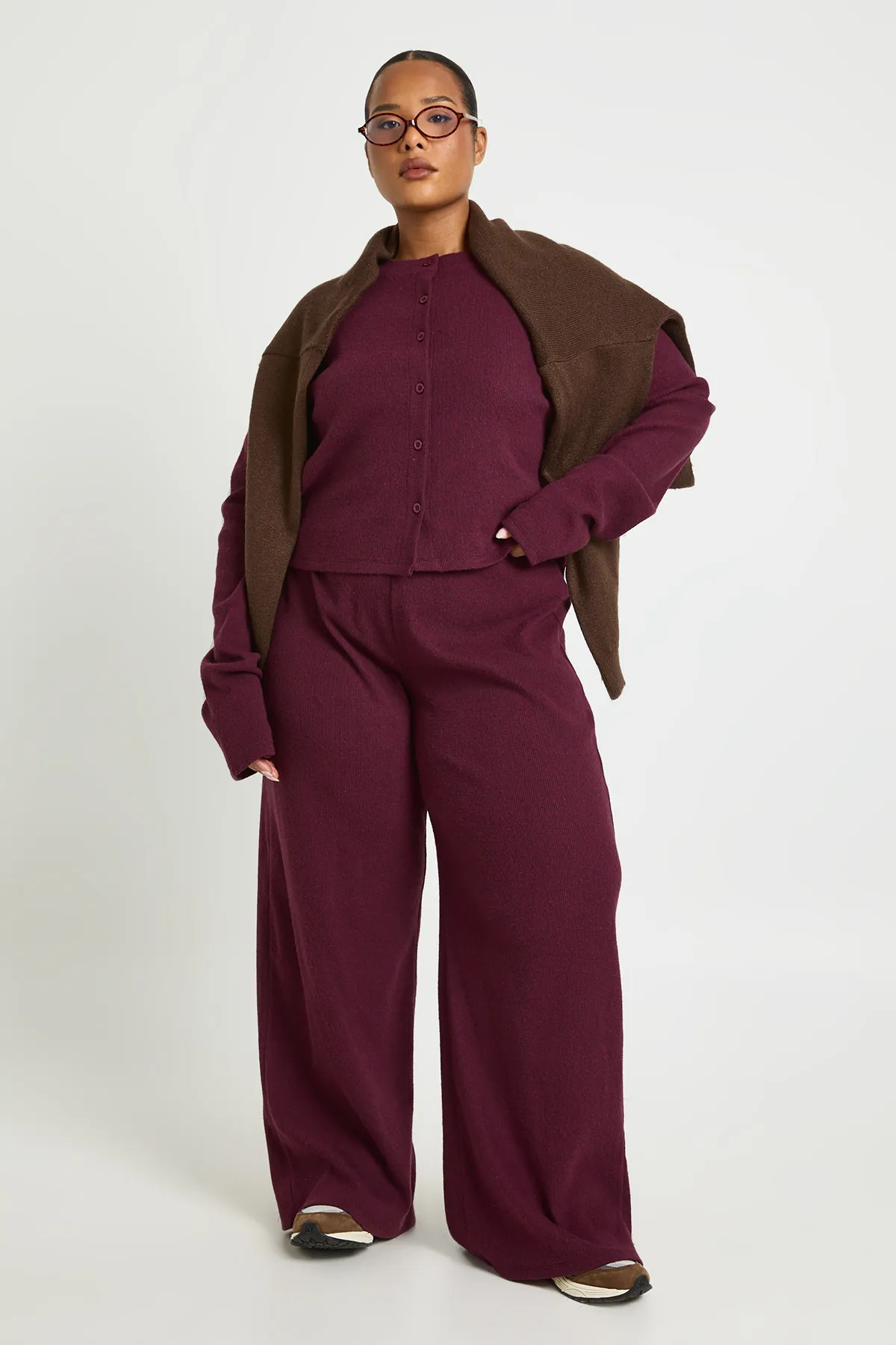Plus Ribbed Wide Leg Trouser | Boohoo.com (UK & IE)