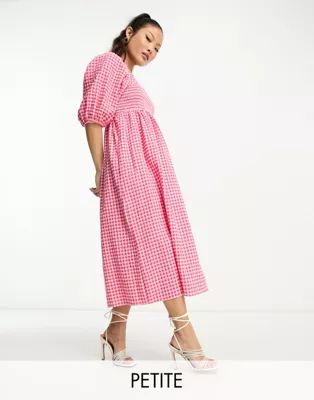 Nobody's Child Petite Kylie midi dress in pink and red gingham | ASOS (Global)