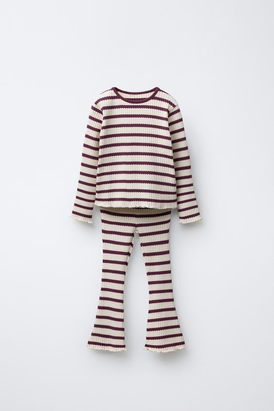 RIBBED STRIPED T-SHIRT AND FLARE LEGGINGS SET | Zara US