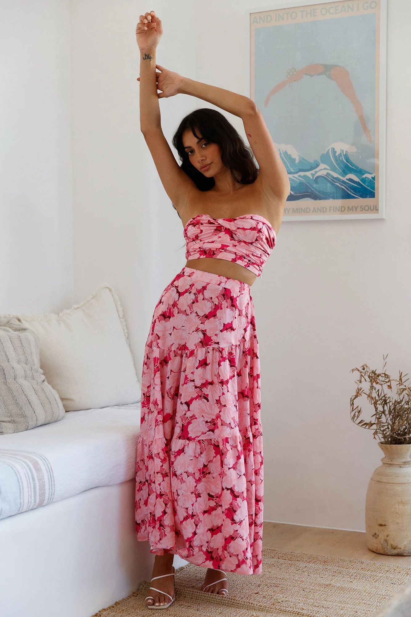 Horizon Waves Maxi Skirt Pink | Fortunate One
