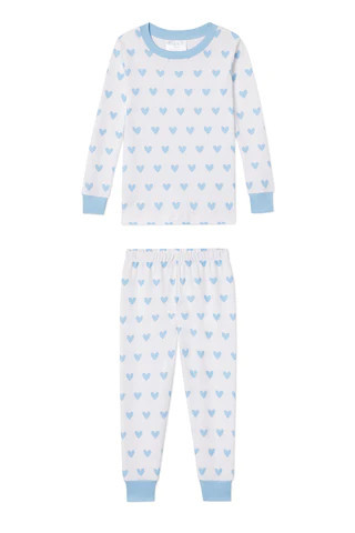 Kids Long-Long Set in Blue Heart | LAKE Pajamas