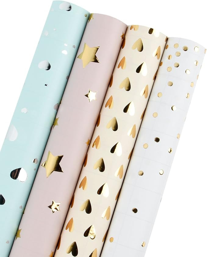 WRAPAHOLIC Wrapping Paper Roll - Polka Dots/Stars/Hearts (2 Kinds) Design for Birthday, Mother Da... | Amazon (US)