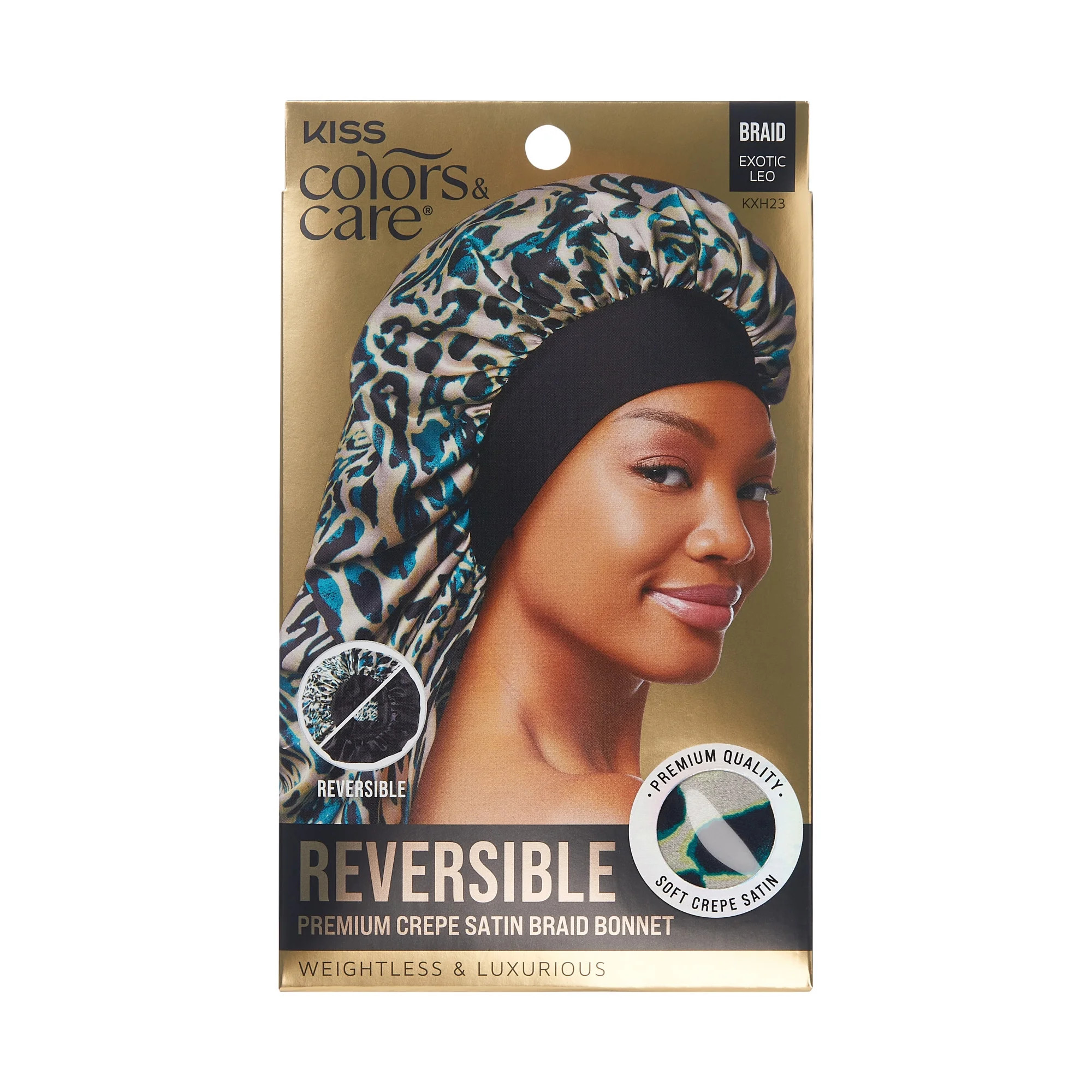 KISS Colors & Care Reversible Premium Crepe Satin Braid Bonnet – Exotic Leopard | Walmart (US)
