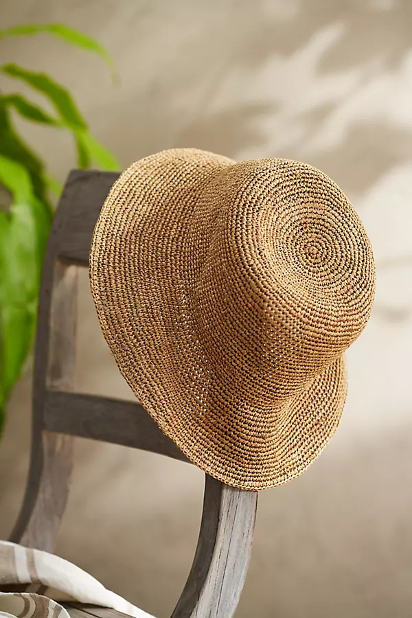 Crochet Raffia Bucket Hat in Beige at Terrain | Terrain