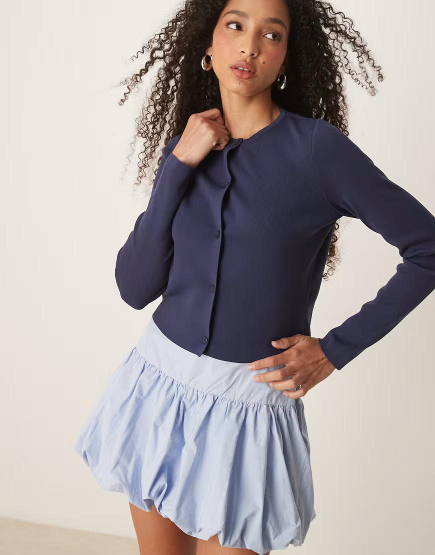 ASOS DESIGN knit clean compact button up crew neck cardigan in navy | ASOS (Global)