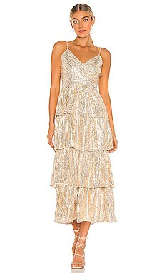 SAYLOR Dalarie Tiered Dress in Silver & Gold from Revolve.com | Revolve Clothing (Global)