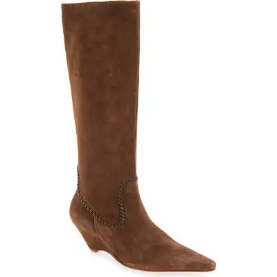 Cinq à Sept Marta Curved Wedge Boot in Chocolate at Nordstrom, Size 38 | Nordstrom