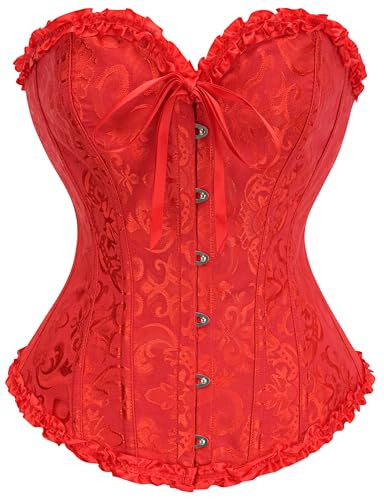 SZIVYSHI Red Corset Tops for Women, Bustier Shapewear Lingerie, Fashion Lace Waist Push Up Bodysuit Vest, Strapless Vintage Victorian Overbust Bodice for Night Out - XS | Amazon (US)