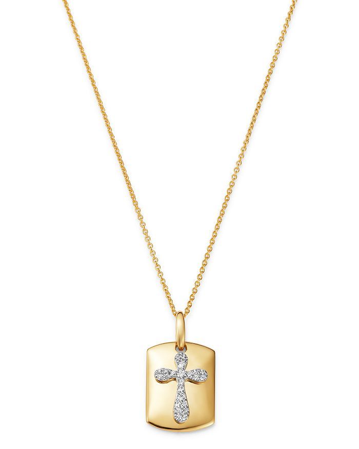 Diamond Cross Dog Tag Pendant Necklace in 14K Yellow Gold, 0.10 ct. t.w. - 100% Exclusive | Bloomingdale's (US)