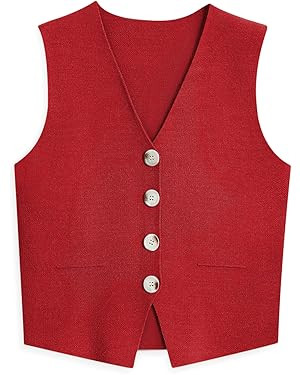 LILLUSORY Business Casual Tops for Women 2024 Dressy Sleeveless Sweater Vests V Neck Button Down ... | Amazon (US)