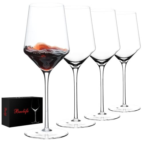 BACLIFE Hand Blown Red Wine Glasses Set of 4 – 15 oz Premium Crystal Wine Glasses With Long Stem – Unique Gift for Father's Day, Birthday, Wedding, Daily Use | Amazon (US)