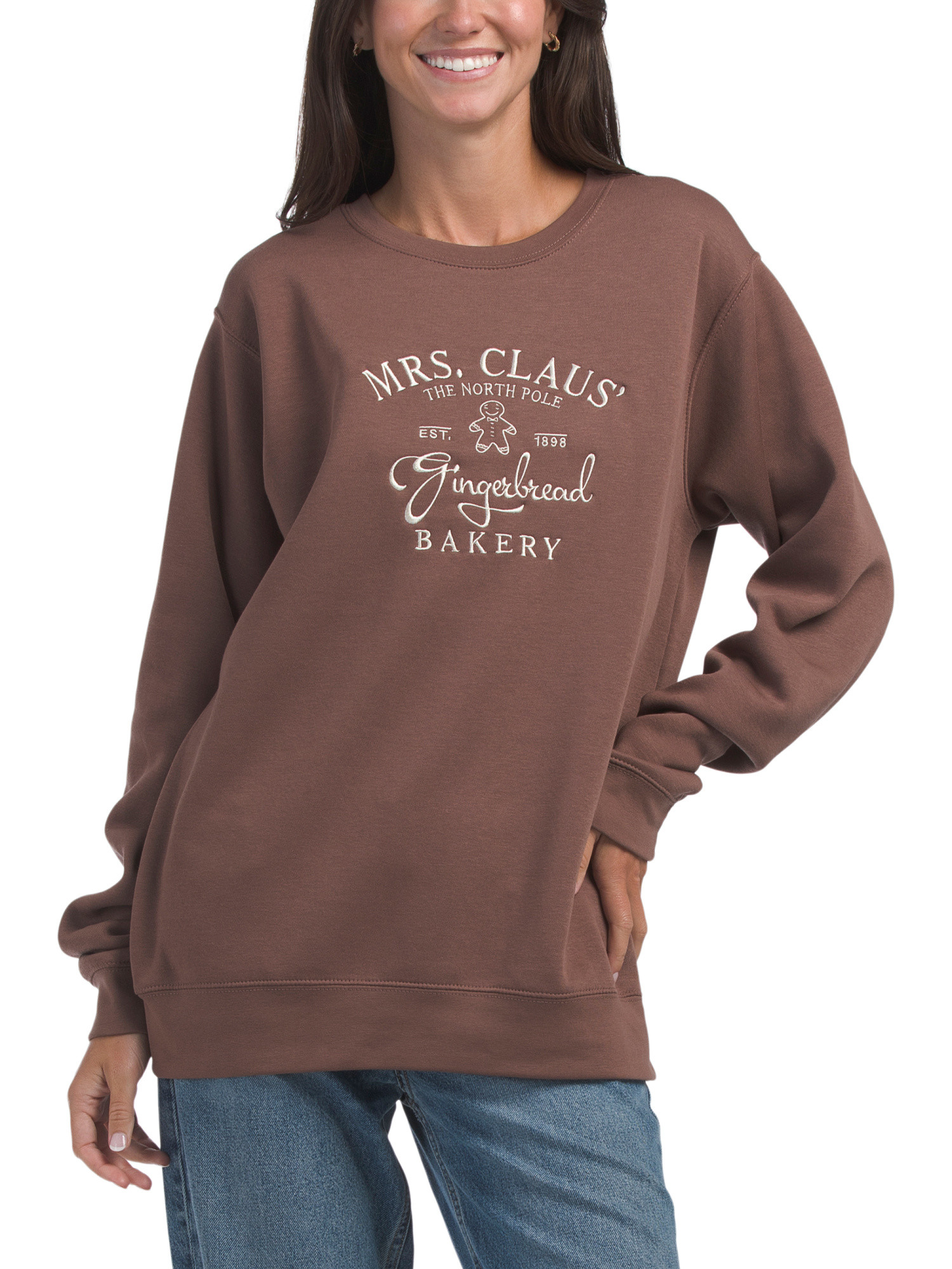 Mrs Claus Gingerbread Bakery Embroidered Sweatshirt | Juniors | Marshalls | Marshalls