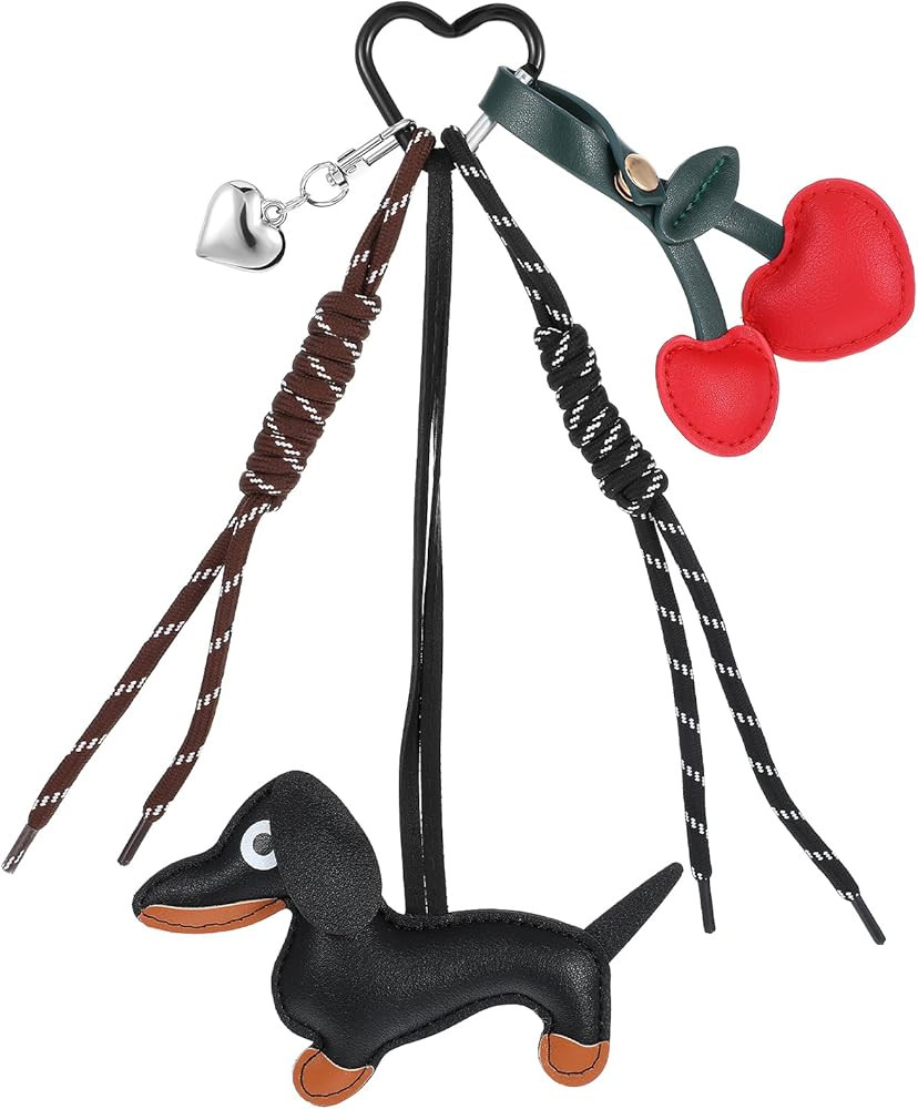 Giantree Leather Dachshund Keychain Kit, Cute Weiner Dog Heart Cherry Keychain Bag Charm Dachshun... | Amazon (UK)