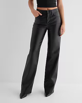 High Waisted Faux Leather Wide Leg Pant | Express