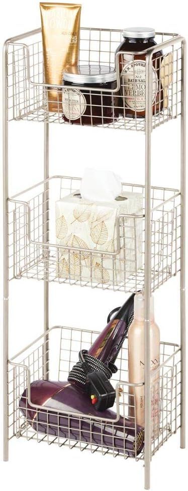mDesign 3 Tier Vertical Standing Bathroom Shelving Unit, Decorative Metal Storage Organizer Tower... | Amazon (US)