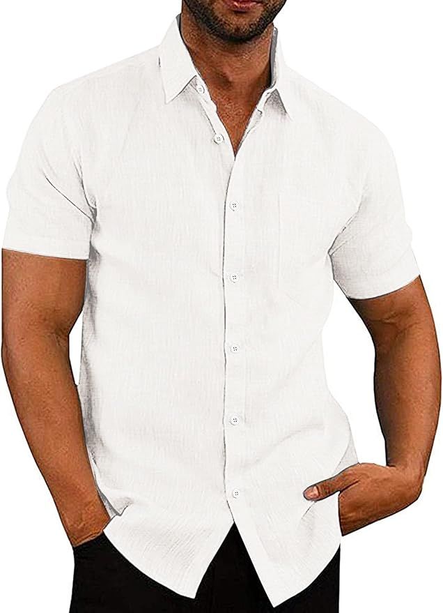 COOFANDY Men's Casual Linen Button Down Shirt Short Sleeve Beach Shirt | Amazon (US)