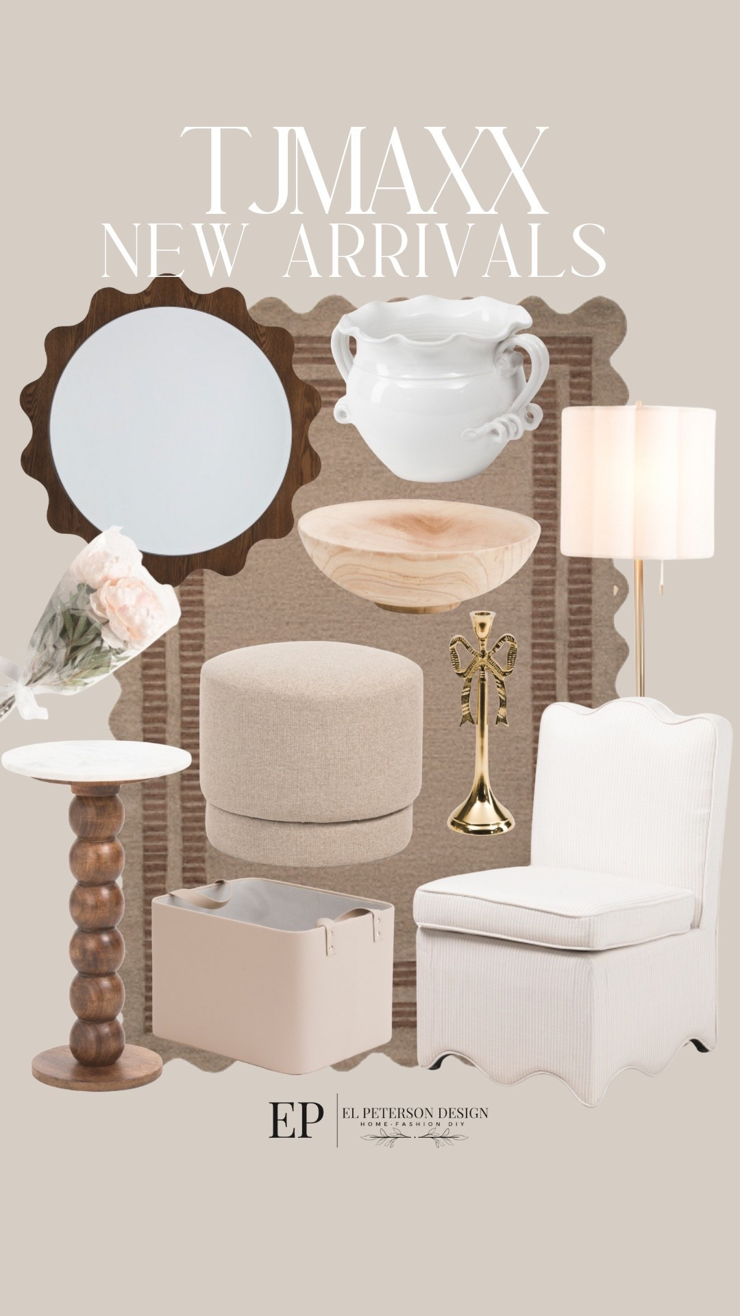 Tj maxx
New arrivals
Accent chair
Ottoman 
Accent table
Stems
Bowl
Candle holder
Vase
Rug
Floor lamp
Mirror
Storage bin 

#LTKFindsUnder100 #LTKFindsUnder50 #LTKHome