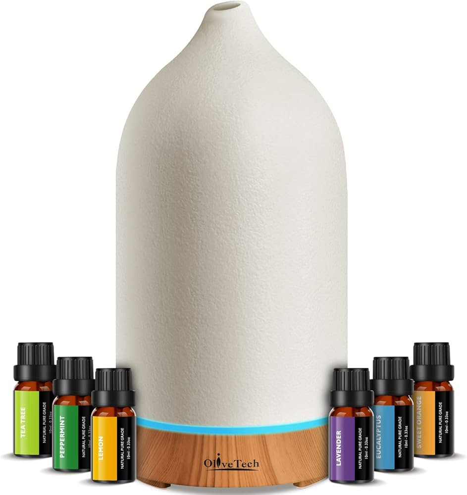 OliveTech Ceramic Diffuser with Essential Oils Set, Essential Oil Diffuser & Top 6 Essential Oils... | Amazon (US)
