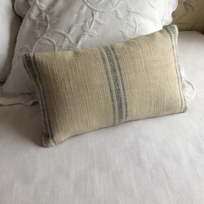 FRENCH COUNTRY rustic lumbar pillow blue stripes 12x20 with insert | Etsy (US)