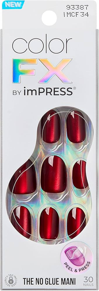KISS imPRESS No Glue Mani Press On Nails, Color FX, 'Hidden Gem', Red, Short Size, Oval Shape, In... | Amazon (US)