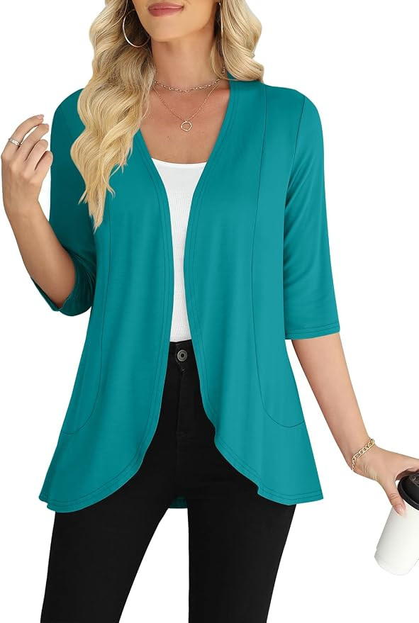 Women's Casual 3/4 Sleeve Cardigan Lightweight Soft Open Front Cardigans | Amazon (US)