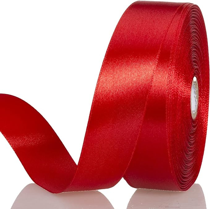 1 Inch Red Solid Satin Ribbon, 50 Yards Craft Fabric Ribbon for Gift Wrapping Floral Bouquets Wed... | Amazon (US)