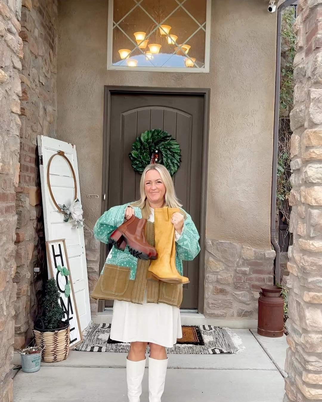 👢which look do you like better? **the Poshmark option is NEW + affordable!
.
👀 1: semi-monochromatic skirt + boot
👀 2: pulled these boots to match the color from yellow/brown part of the jacket 
👀 3: short bootie in a basic brown with cute crocheted ruffled sock 
.
#3looks #falljackey #paisleyprint #bandanaprint #bandanaprintjacket #fallskirt #fallfot #fallootd #momlife #comfyandcute #momootd

#LTKStyleTip #LTKShoeCrush #LTKSeasonal