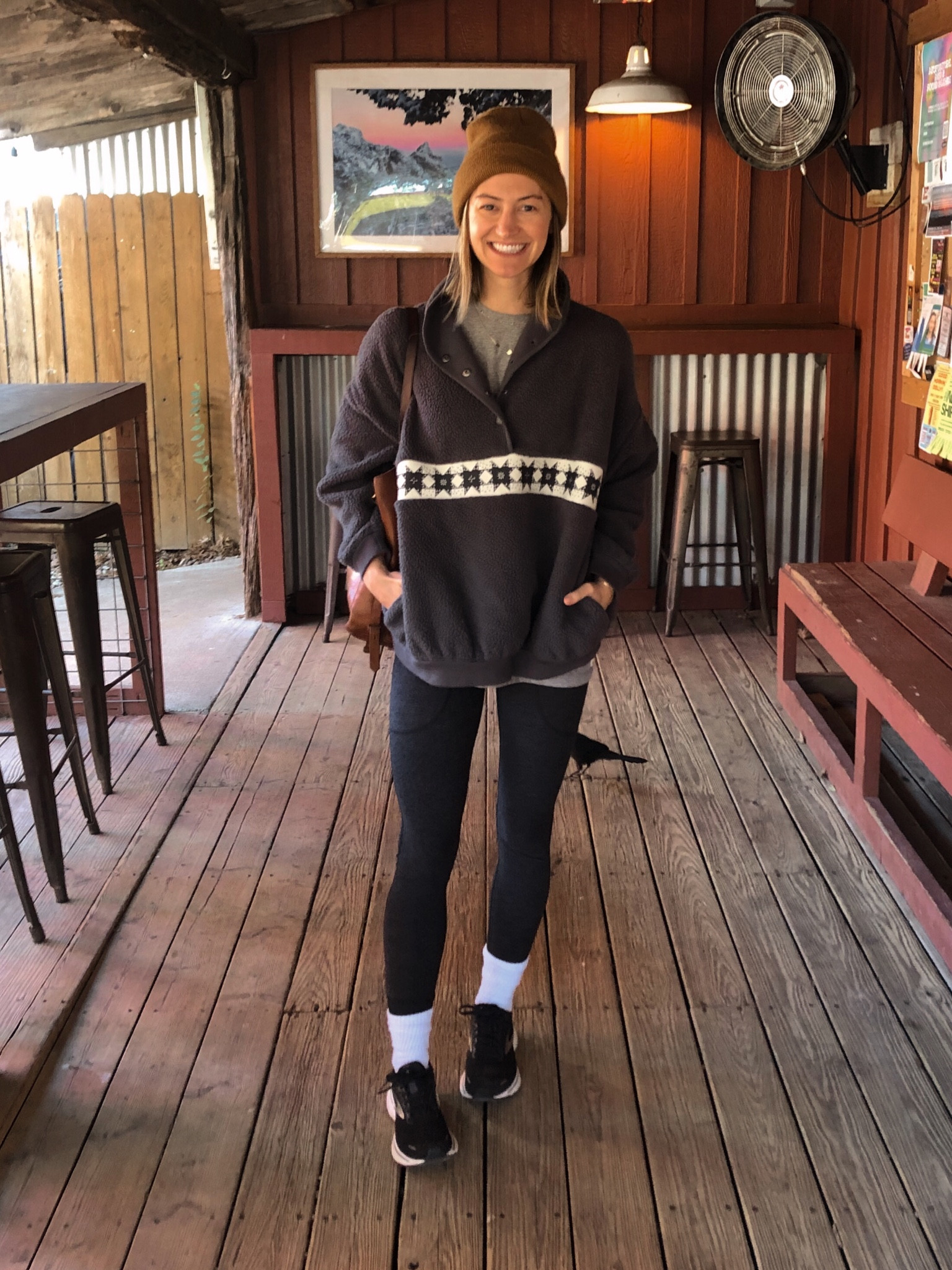 Size small in pullover (use code LIVVYLAND20 for 20% off), XS in leggings and they’re on SALE for $25!!