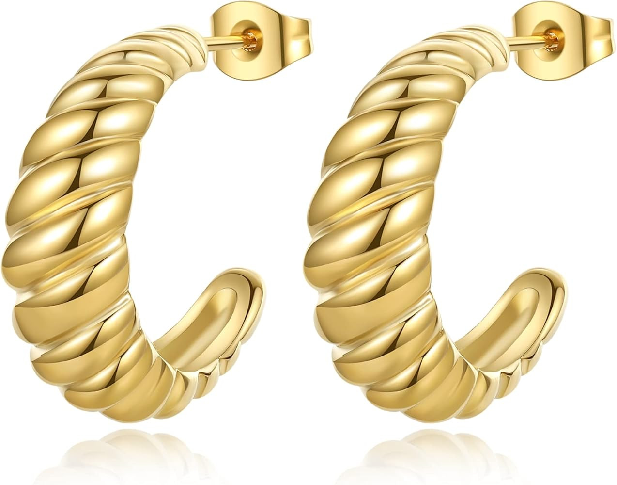 YeGieonr Chunky Gold Hoop Earrings for Women, Lightweight Stainless Steel Hollow Open Hoops with ... | Amazon (US)