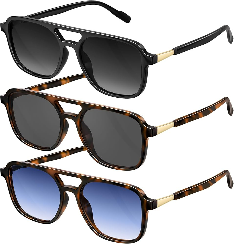 Amazon.com: konqkin Retro Aviator Sunglasses for Women Men:Polarized Trendy Vintage 70s Rectangle... | Amazon (US)