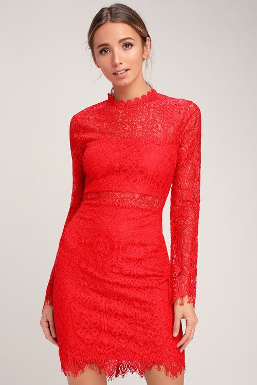 Appetite for Seduction Red Lace Long Sleeve Dress | Lulus (US)
