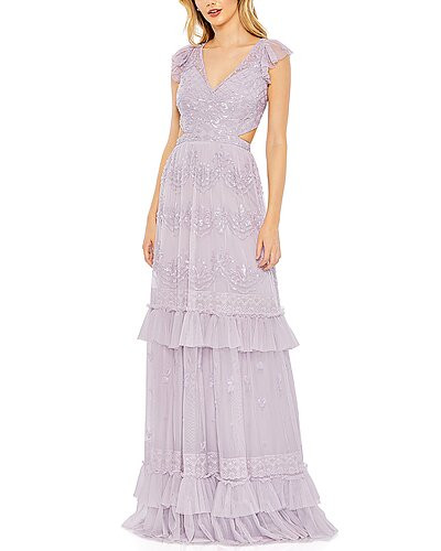 Sequined Ruffled Cap Sleeve Cut Out Tiered Gown | Gilt & Gilt City