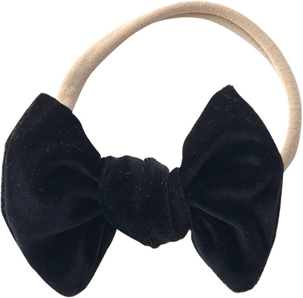 Baby Infant's Soft Velvet Bowknot Headwrap Elastic Nylon Headband | Amazon (US)