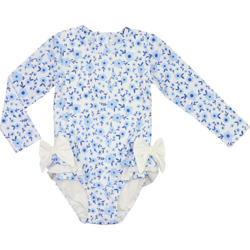 Navy And Blue Flower Print Lycra Swimsuit - Shipping Early April | Cecil and Lou