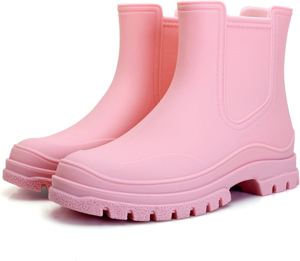 Hsttgsr Women's Rain Boots, Comfortable Elastic Adult Ankle Booties, Fashion Mid Heel Chelsea Boo... | Amazon (US)