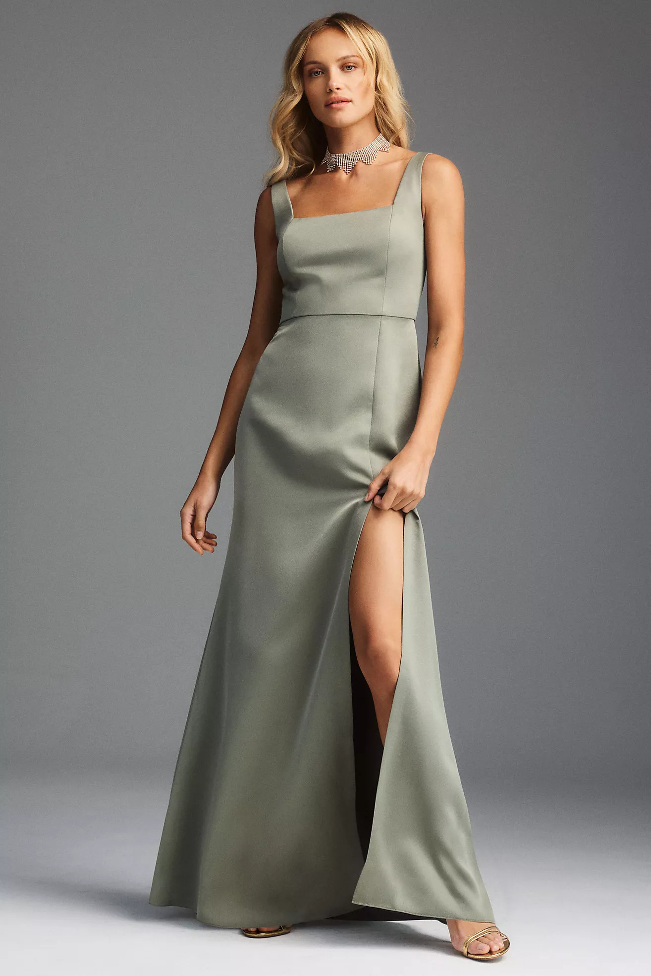 BHLDN Sophia Square-Neck Satin Maxi Dress | Anthropologie (US)