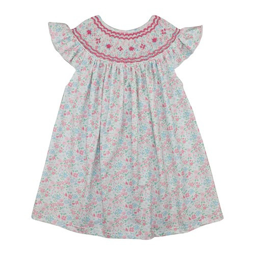 Pink and Blue Floral Knit Smocked Dress | Cecil and Lou