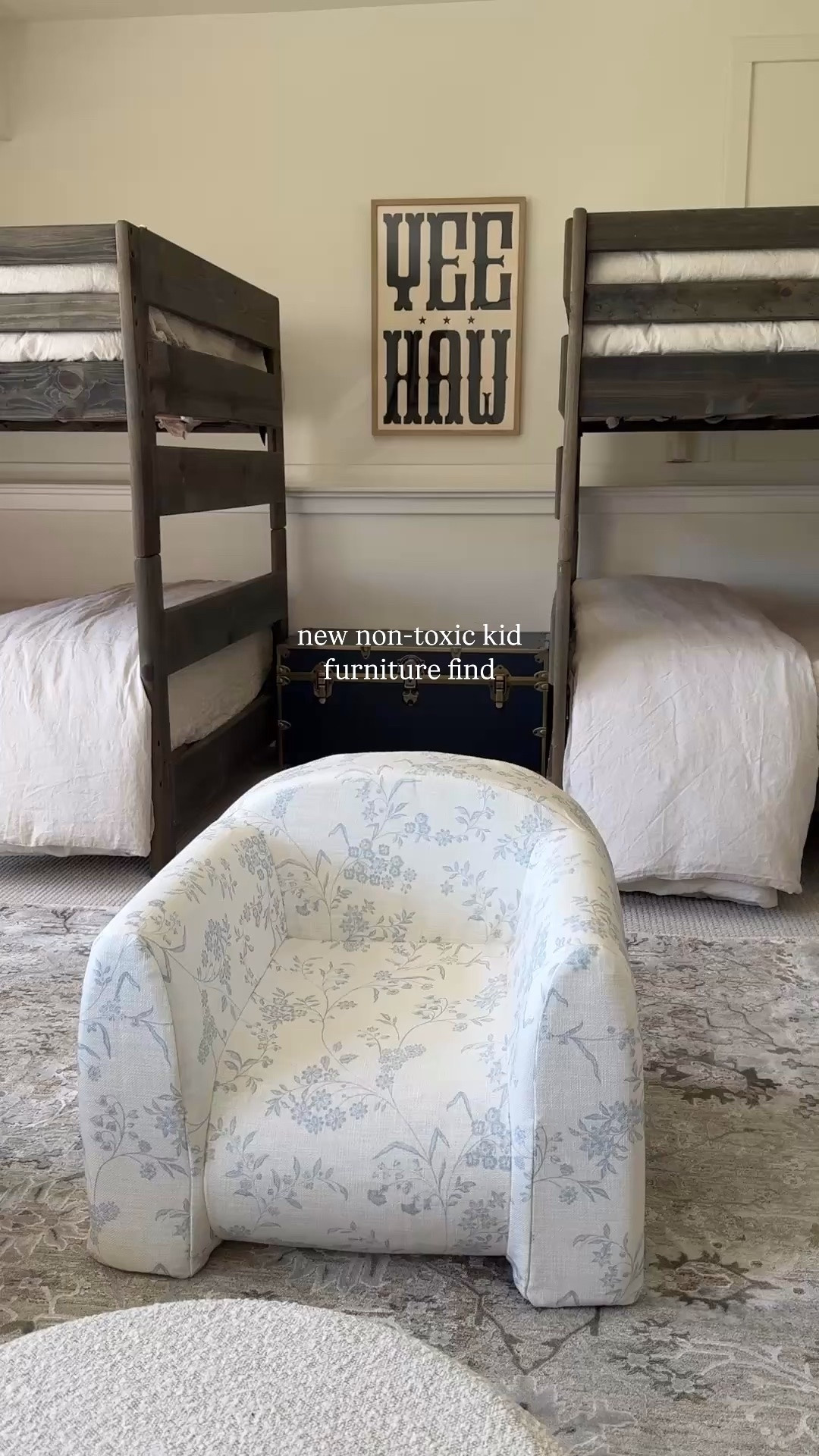 Just unboxed and styled the cutest new addition to our playroom — this non-toxic Play Chair🙌🏻 It’s GREENGUARD Gold Certified with CertiPUR-US foam, so I feel so good about my littles using it for storytime, playtime, and everything in between. The washable cover, soft structured shape, and adorable toile print fit perfectly with our neutral playroom vibe. Ford and West are already claiming it as their new favorite spot!✨  The striped modular sofa (perfect for fort building😉) and ottoman are also from the same company! Non-tox kid furniture that’s actually cute and functional? Yes please!!

Comment “HOME” and I’ll send you the chair and playroom details to your DMs👏🏻

#LTKHome #LTKKids