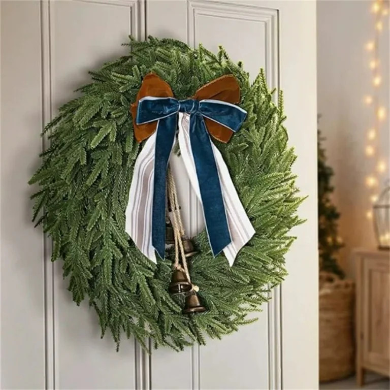Christmas Decorations - Norfolk Pine Christmas Wreath with Bells and Ribbon, Artificial Pine Wint... | Walmart (US)