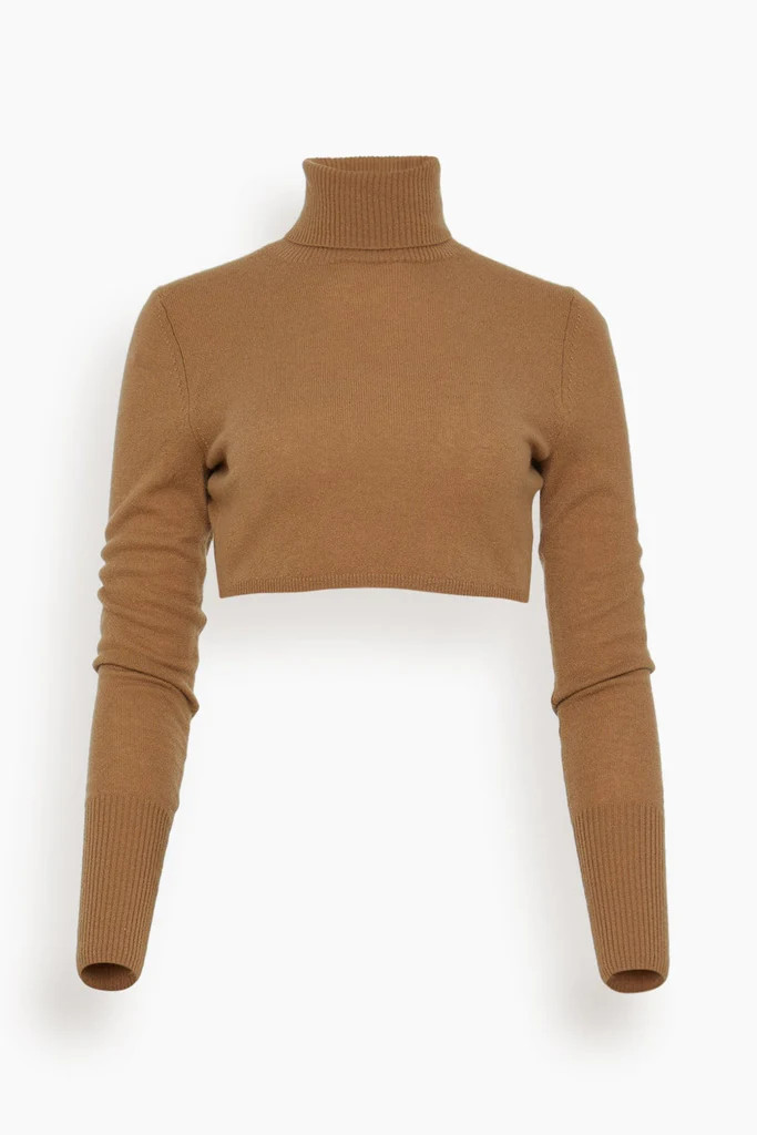 Brie Cropped Turtleneck in Camel Melange | Hampden Clothing