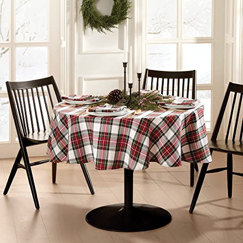 Elrene Home Fashions Christmas Classic Holiday Plaid Cotton Tablecloth, Holiday Table Decor, 70", Round | Amazon (US)